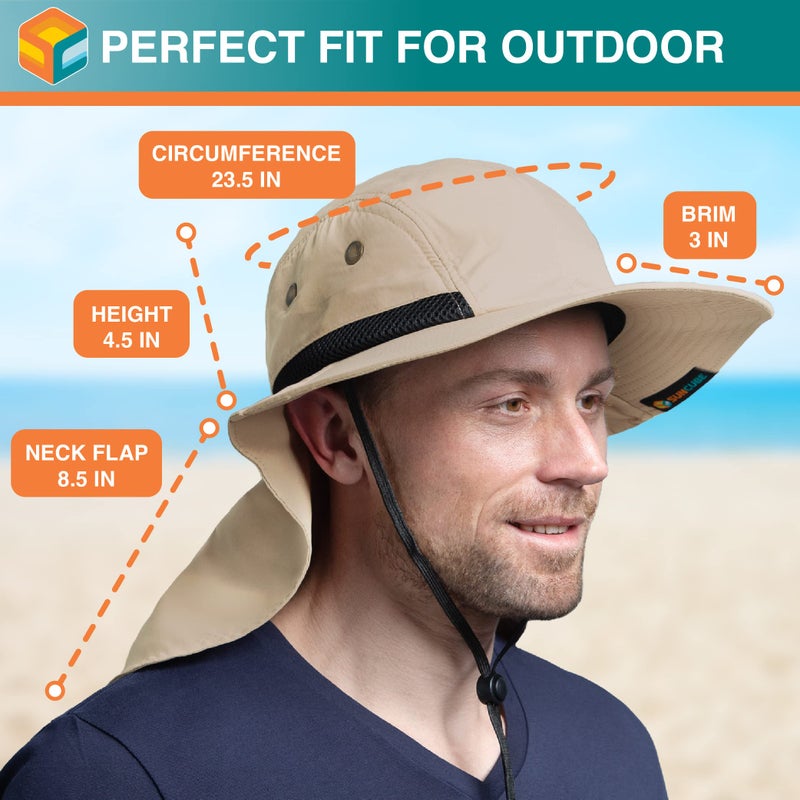 Suncube SUN CUBE Sun Hat for Men, Wide Brim Fishing Hat Neck Flap Cover Men Women, Hiking Safari, UV Sun Protection Summer Gardening Beach Camping UPF 50+, Tan - Image 4
